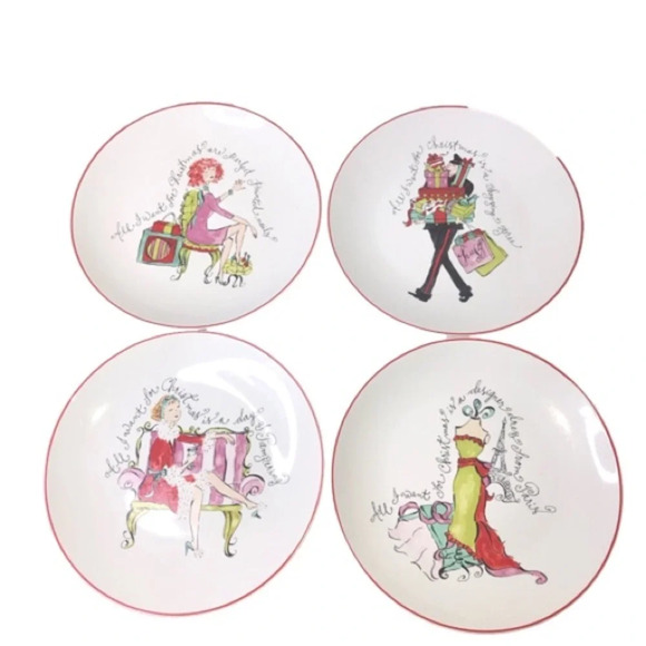 Rosanna Boxed Set Of 4 Painted Christmas Plates Cream Different Designs Retro - Picture 2 of 8